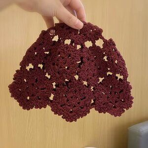 Burgundy Knit Hollowed Out Knitted Hat Lace Beret Cap